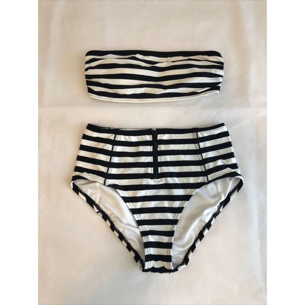 Kate Spade XS Swimsuit Black White Striped Bandeau